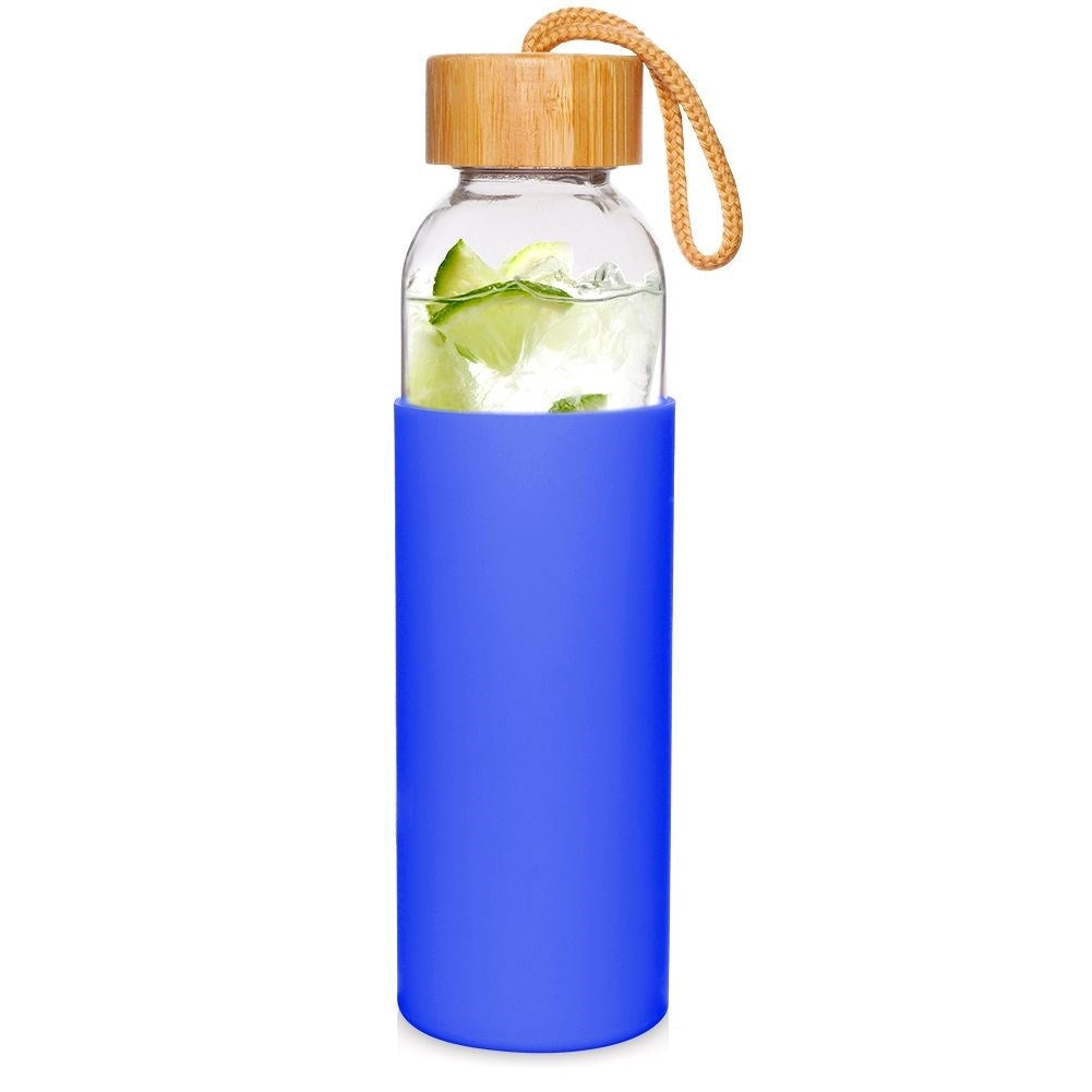 Glass bottle with silicone protection and wooden cork for drinks