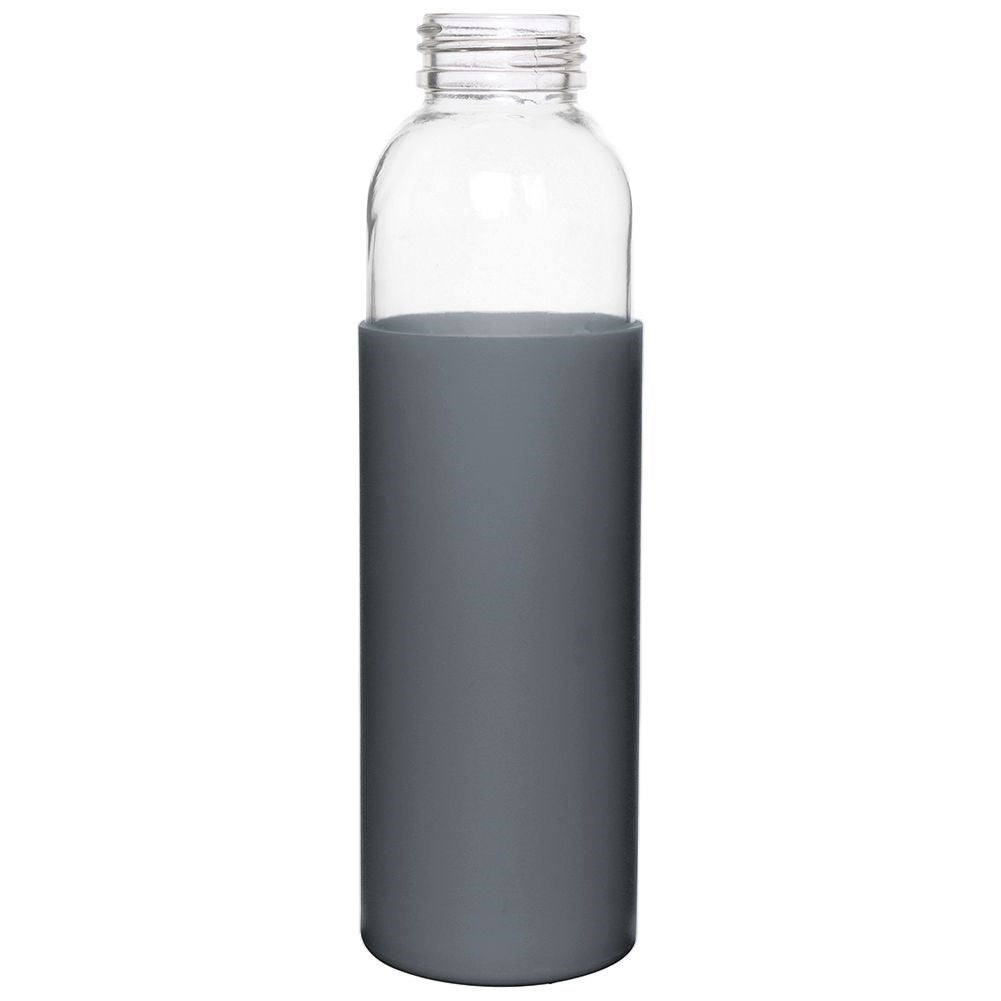 Glass bottle with silicone protection and wooden cork for drinks