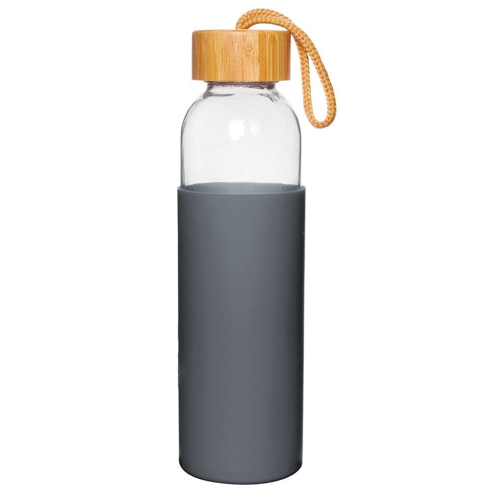 Glass bottle with silicone protection and wooden cork for drinks