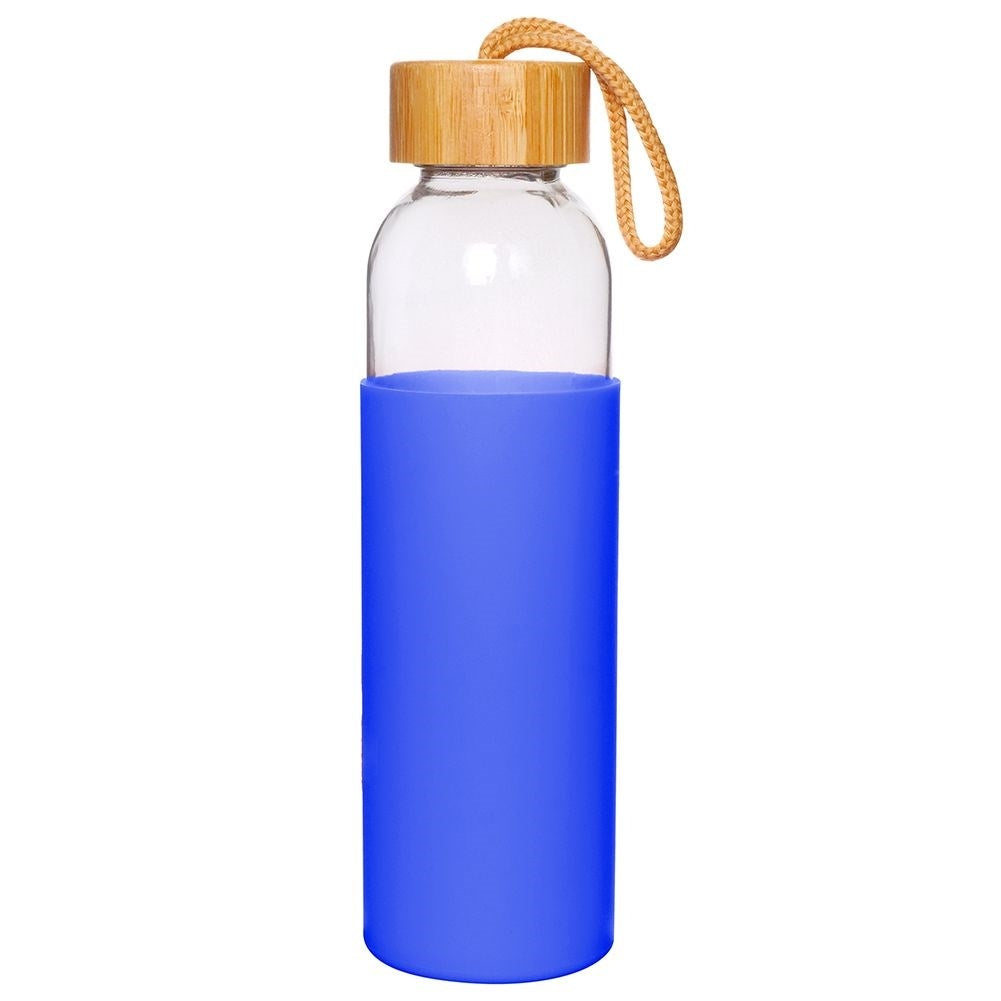 Glass bottle with silicone protection and wooden cork for drinks