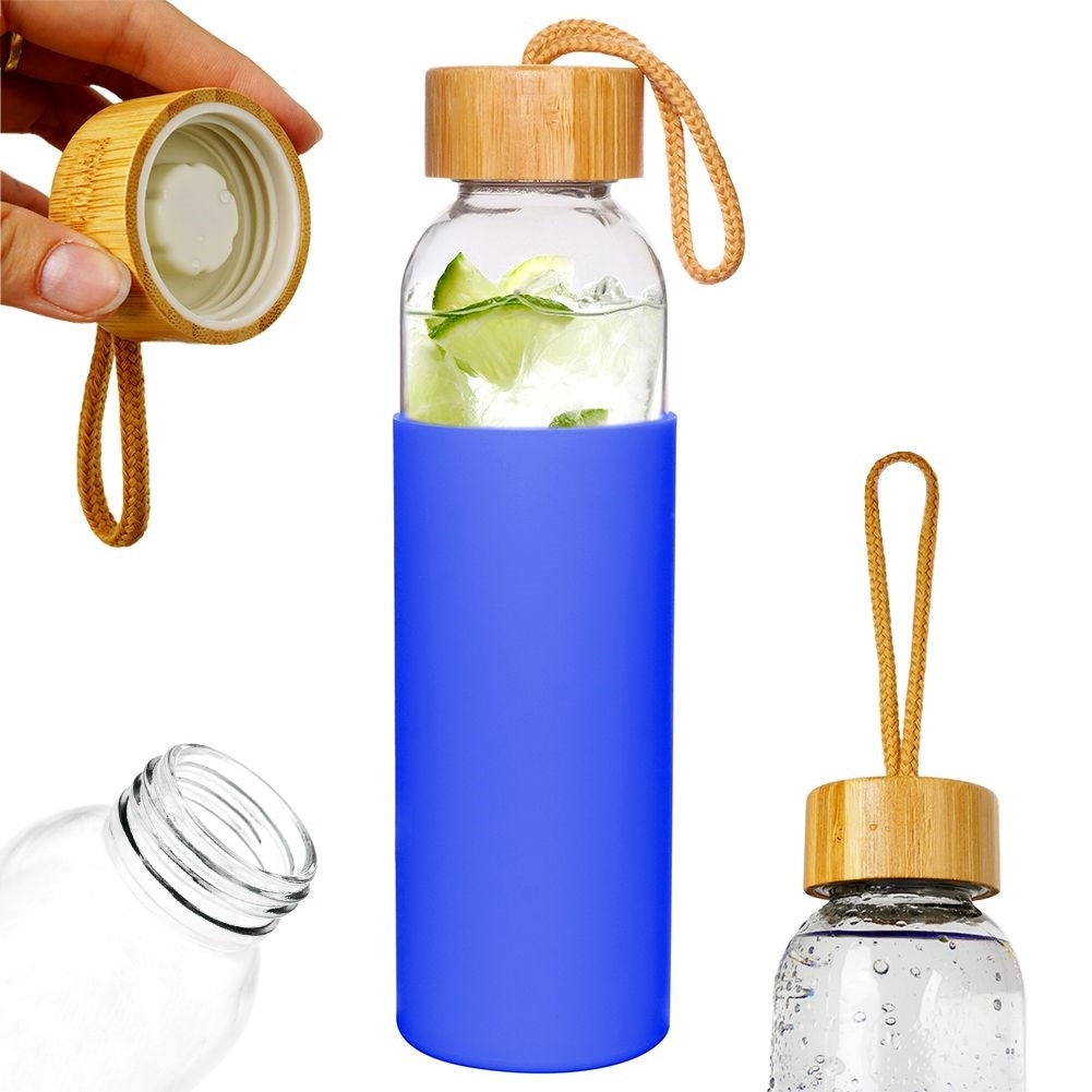 Glass bottle with silicone protection and wooden cork for drinks