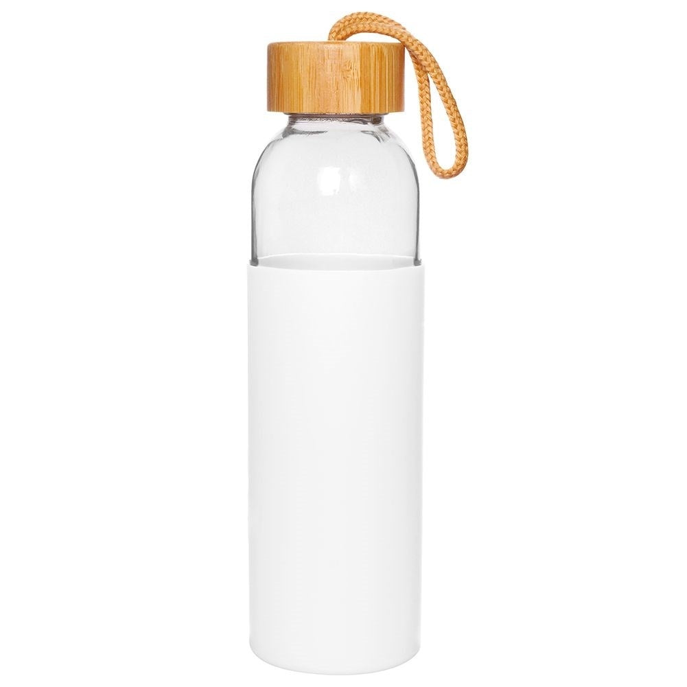 Glass bottle with silicone protection and wooden lid for drinks