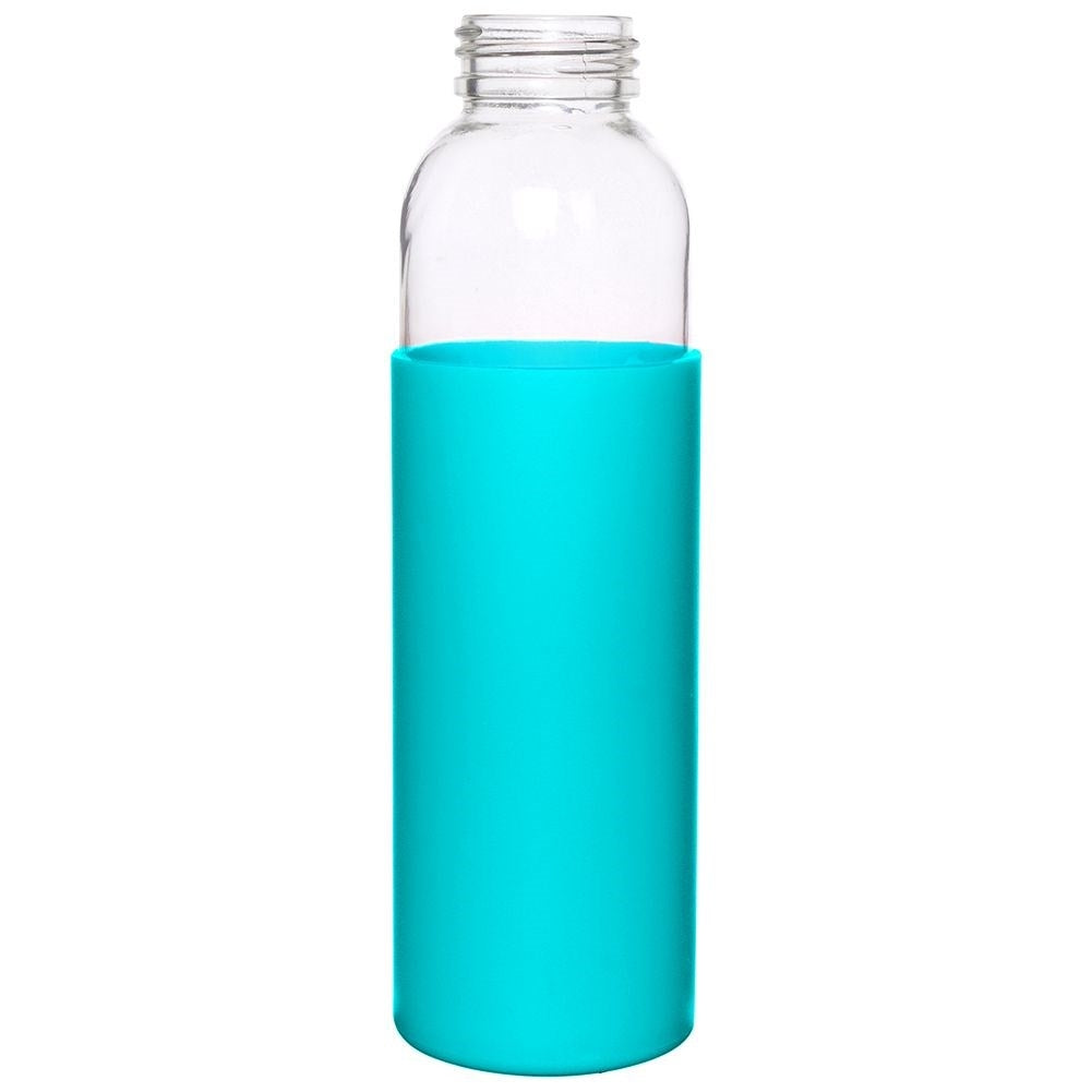 Glass bottle with silicone protection and wooden lid for drinks