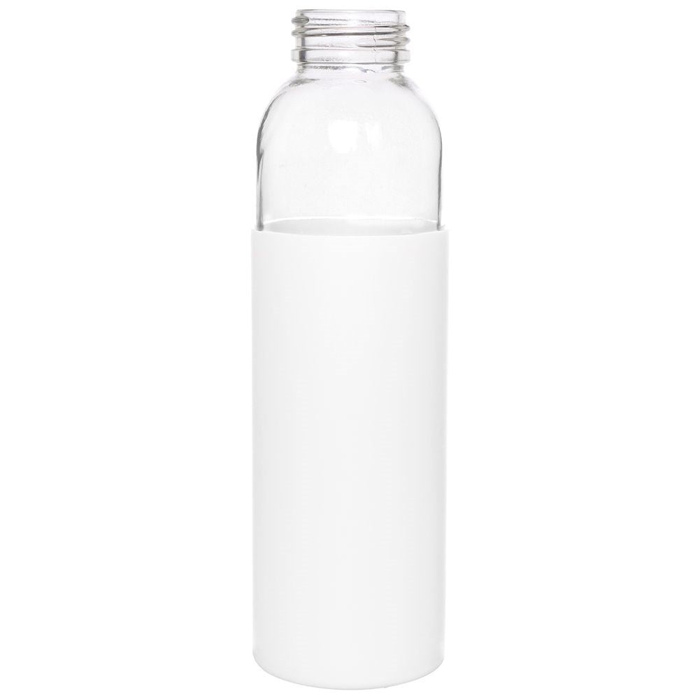 Glass bottle with silicone protection and wooden lid for drinks