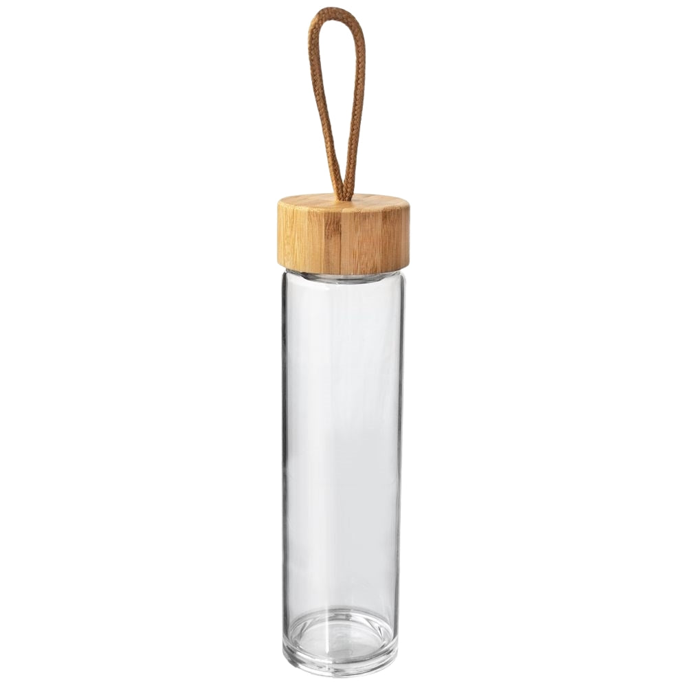 Glass bottle with steel strainer for efficient filtering of drinks