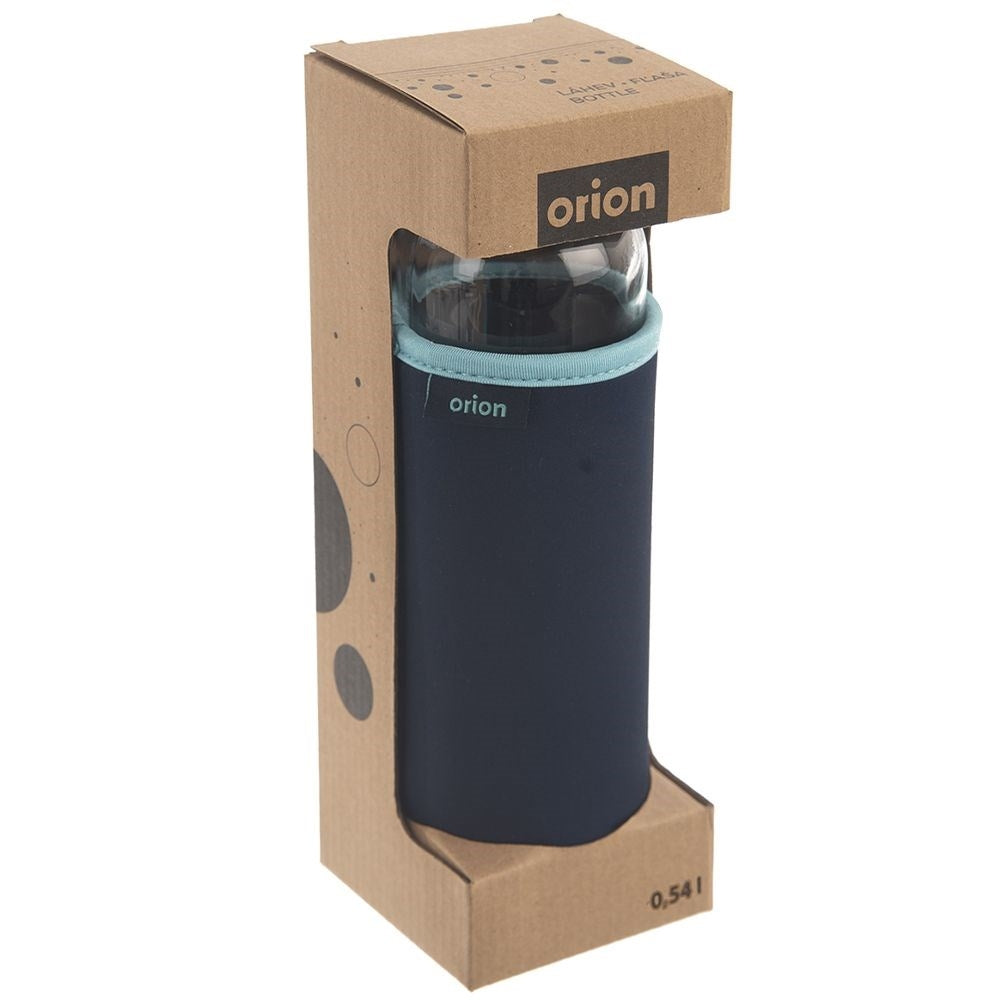 Glass bottle with thermal sleeve and metal lid for transport
