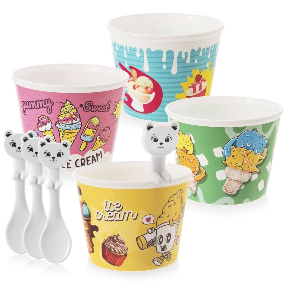 Glass bowls with bear-shaped spoons - 4 sets