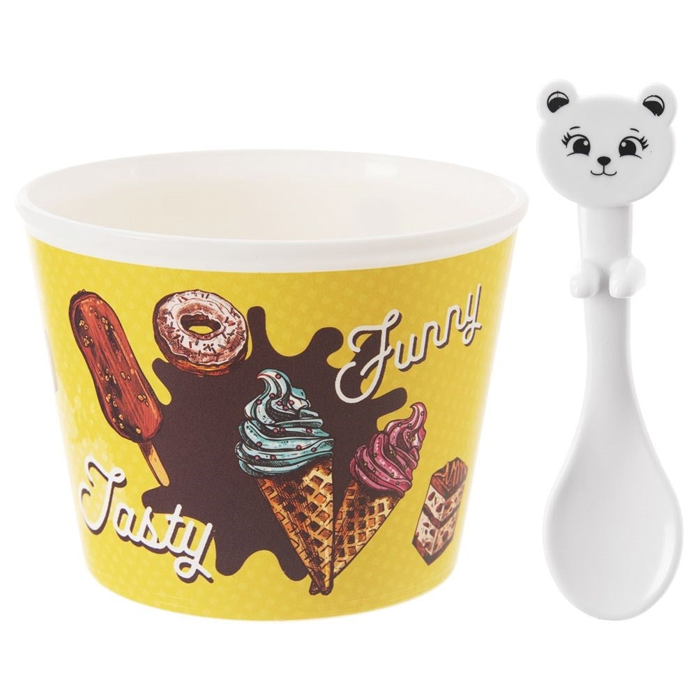 Glass bowls with bear-shaped spoons - 4 sets
