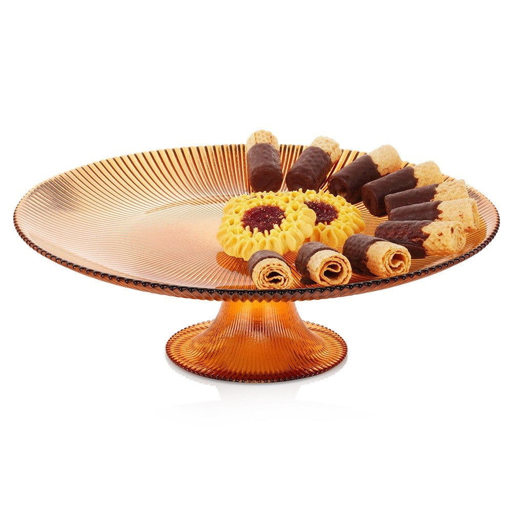 Glass cake stand on amber leg 28 cm