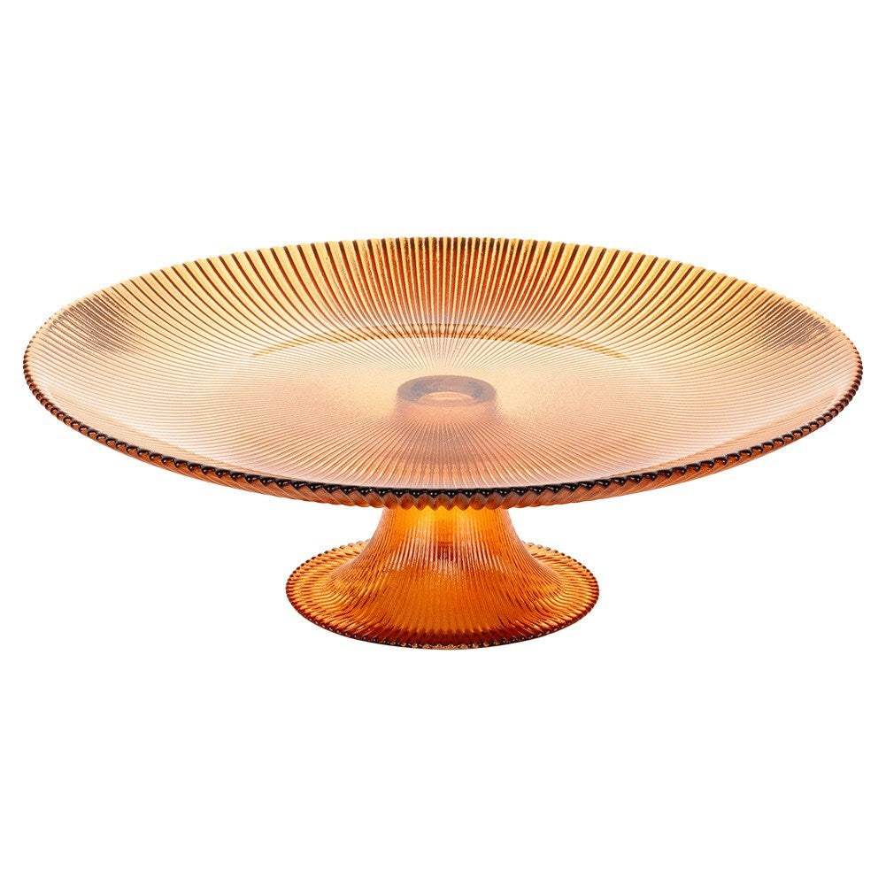 Glass cake stand on amber leg 28 cm