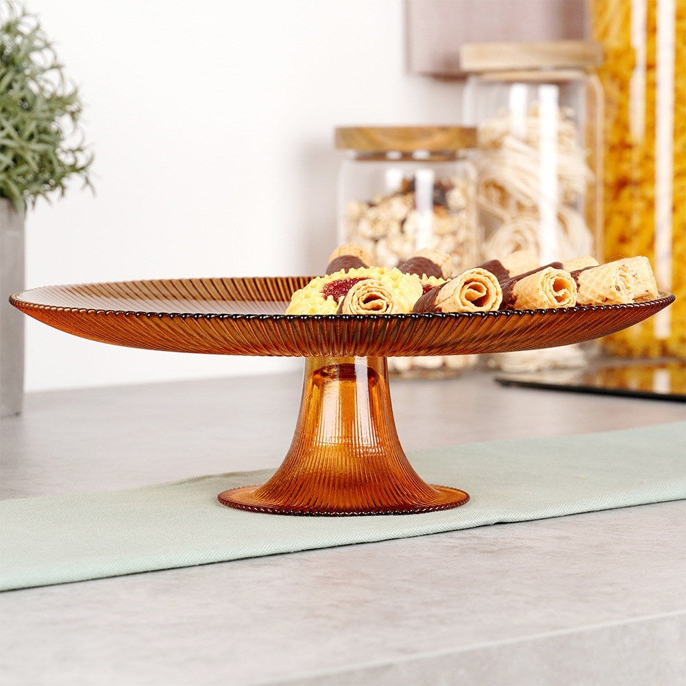 Glass cake stand on amber leg 28 cm