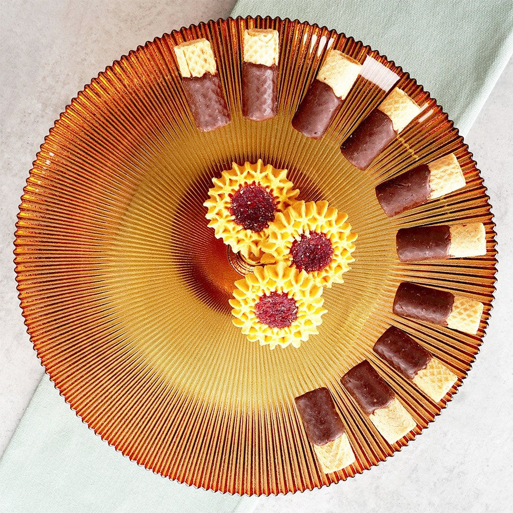 Glass cake stand on amber leg 28 cm