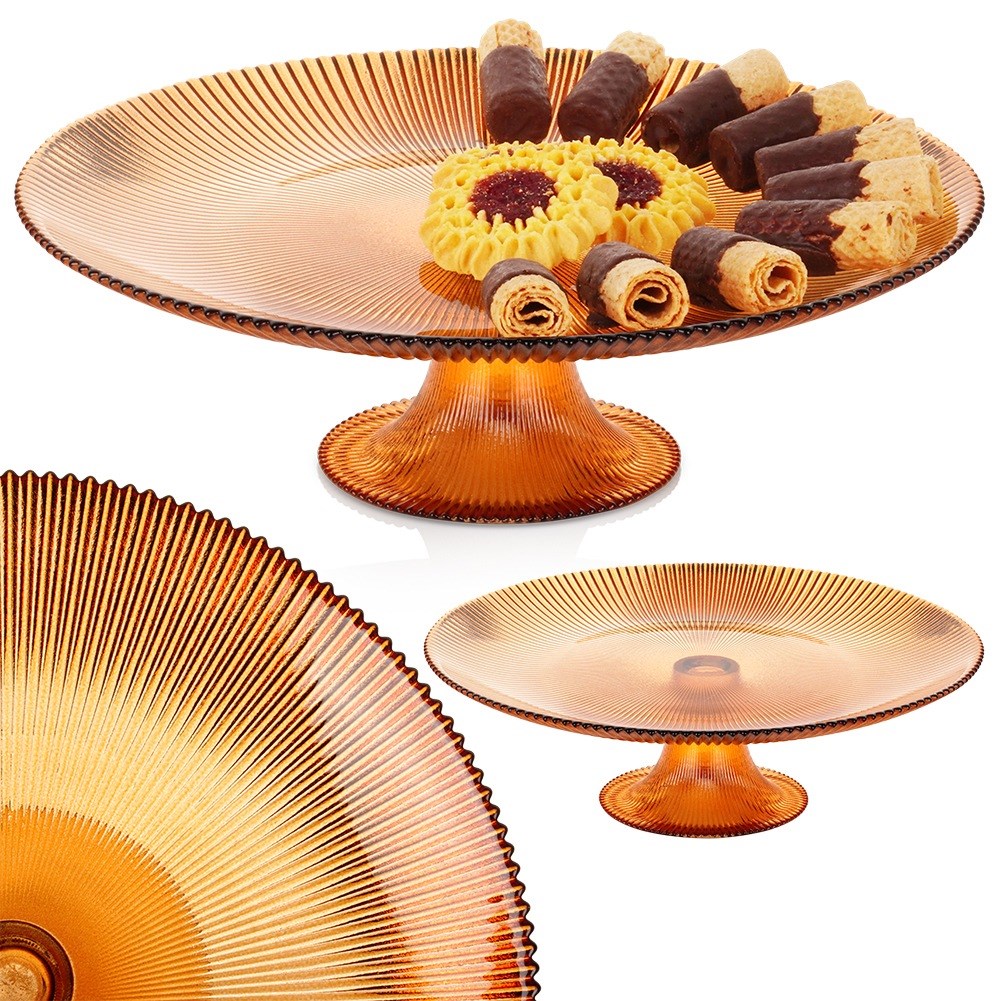 Glass cake stand on amber leg 28 cm