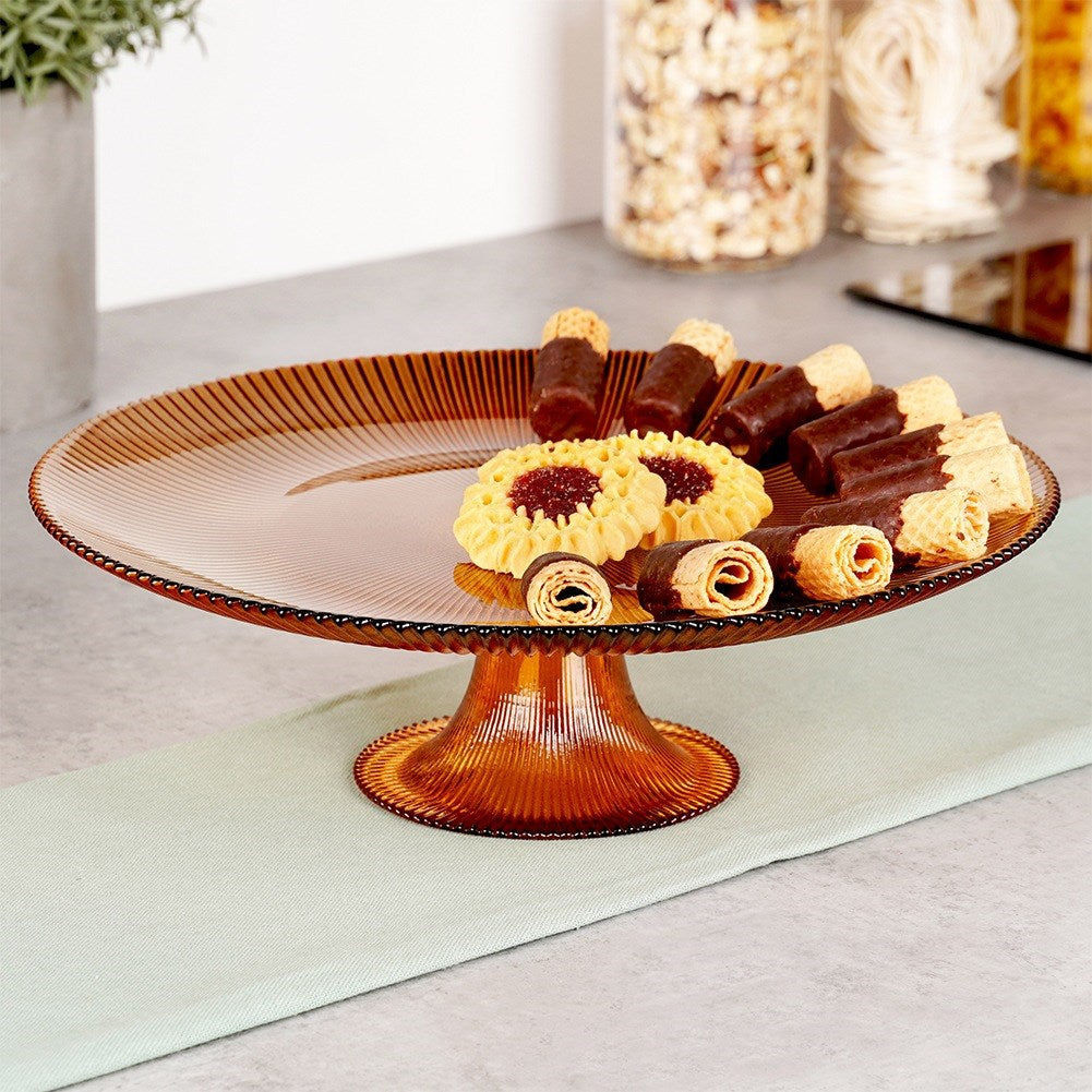 Glass cake stand on amber leg 28 cm