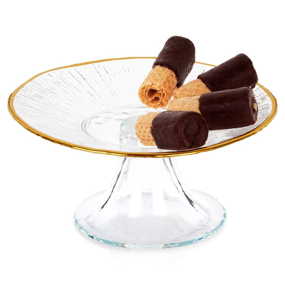 Glass cake stand on gold leg 15.5 cm