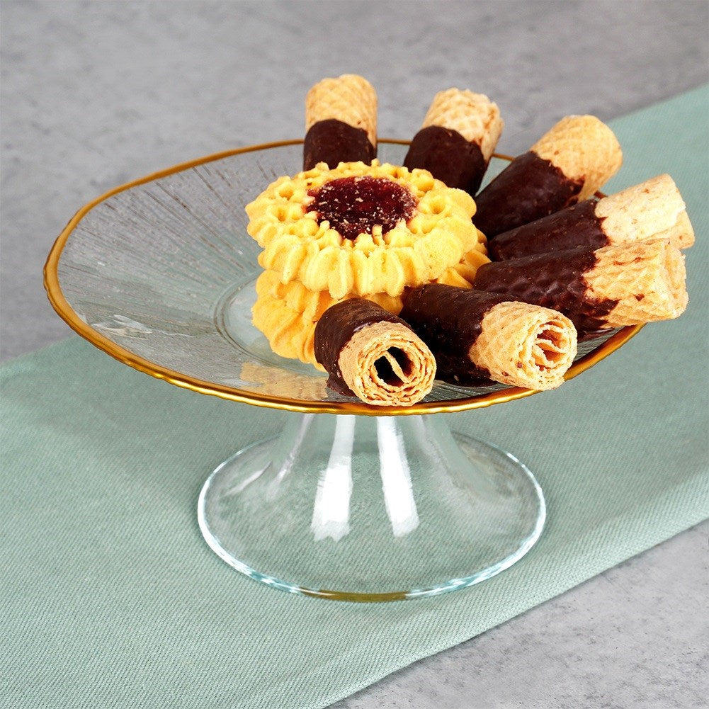 Glass cake stand on gold leg 15.5 cm