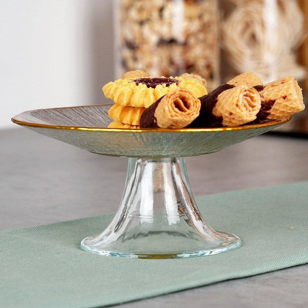 Glass cake stand on gold leg 15.5 cm