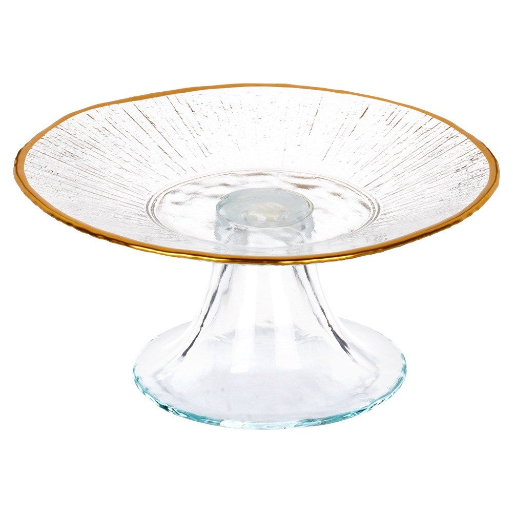 Glass cake stand on gold leg 15.5 cm