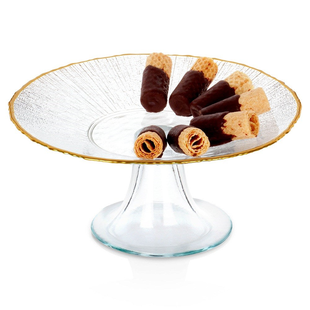 Glass cake stand on gold leg 21 cm
