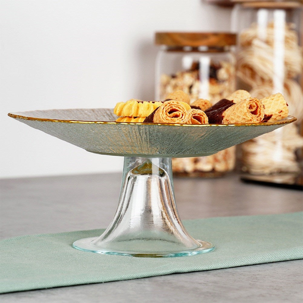 Glass cake stand on gold leg 21 cm