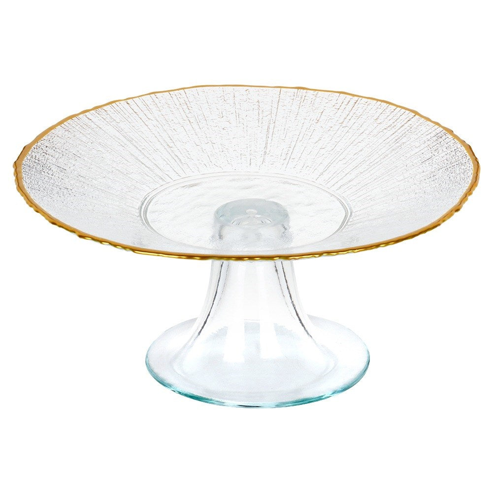 Glass cake stand on gold leg 21 cm