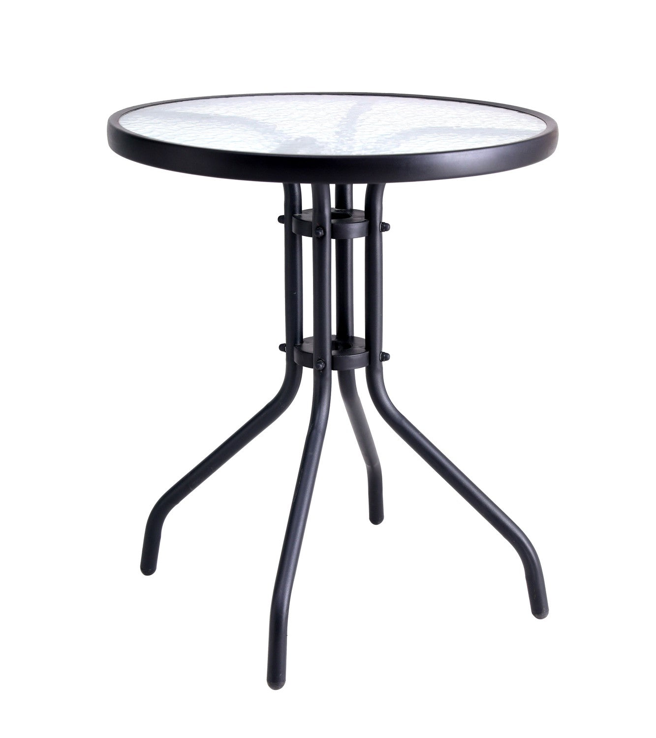 Glass coffee table for balcony, terrace, patio, round, black