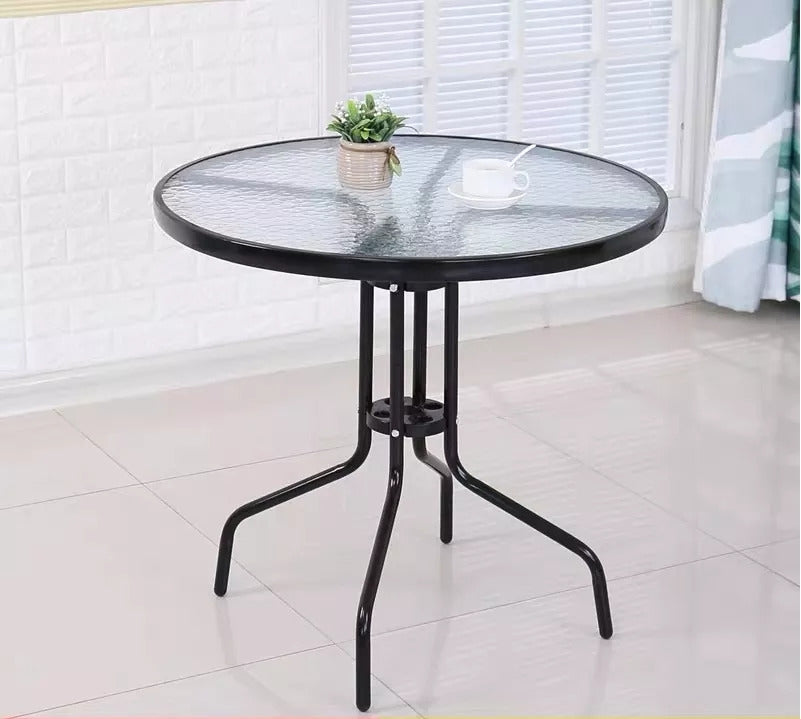 Glass coffee table for balcony, terrace, patio, round, black