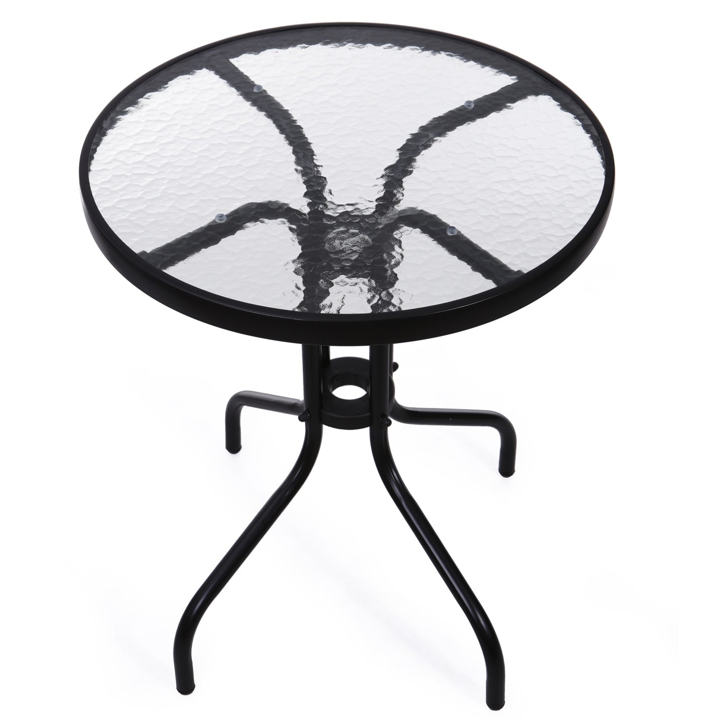 Glass coffee table for balcony, terrace, patio, round, black