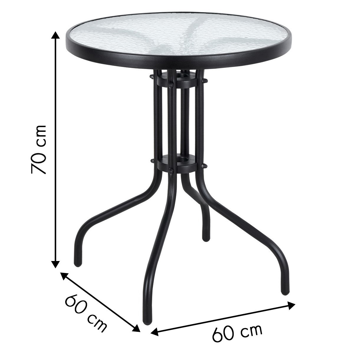 Glass coffee table for balcony, terrace, patio, round, black