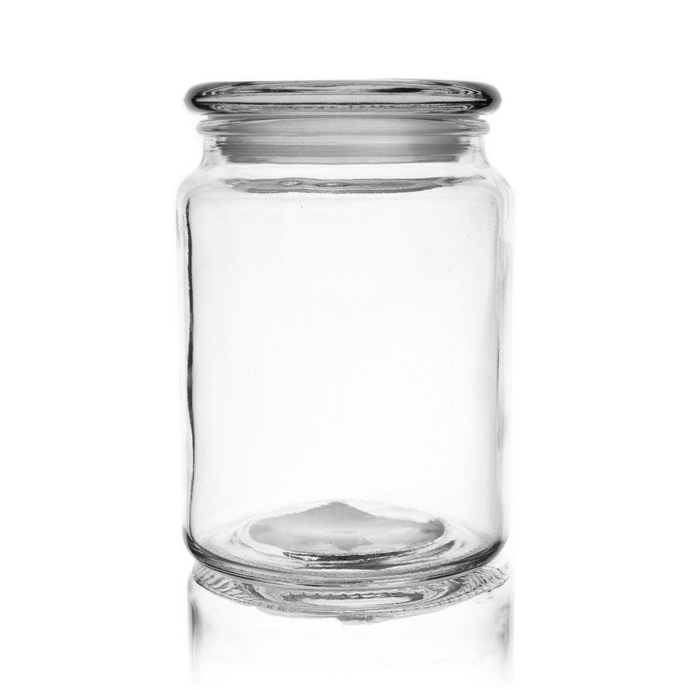 Glass container for dry and liquid goods with tight lid