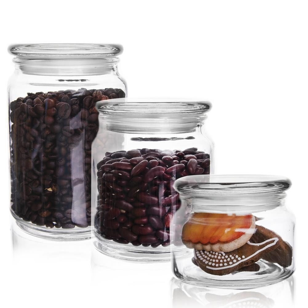 Glass container for dry and liquid goods with tight lid