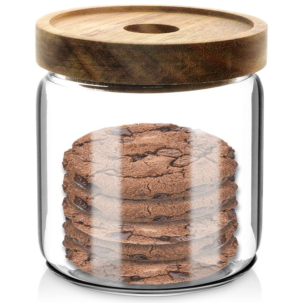 Glass container in borosilicate glass with acacia wood lid