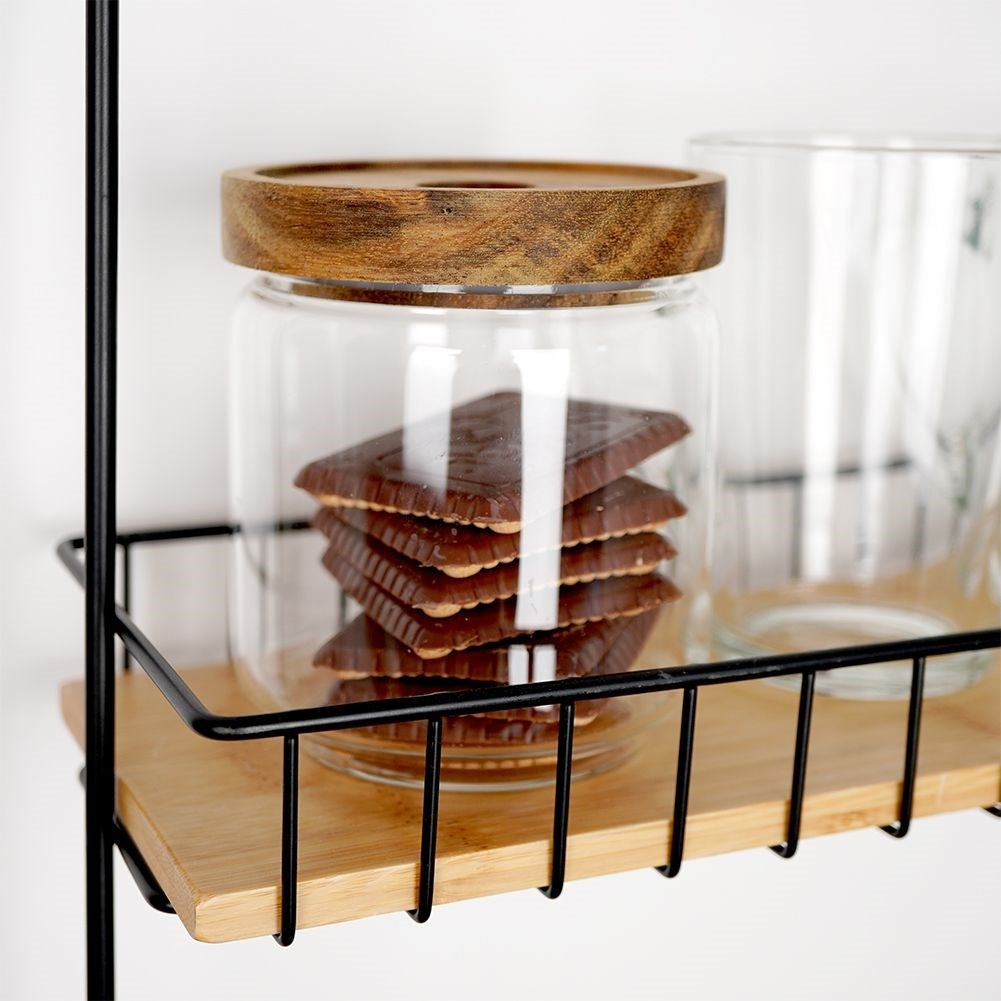 Glass container in borosilicate glass with acacia wood lid