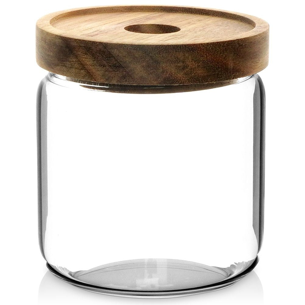 Glass container in borosilicate glass with acacia wood lid