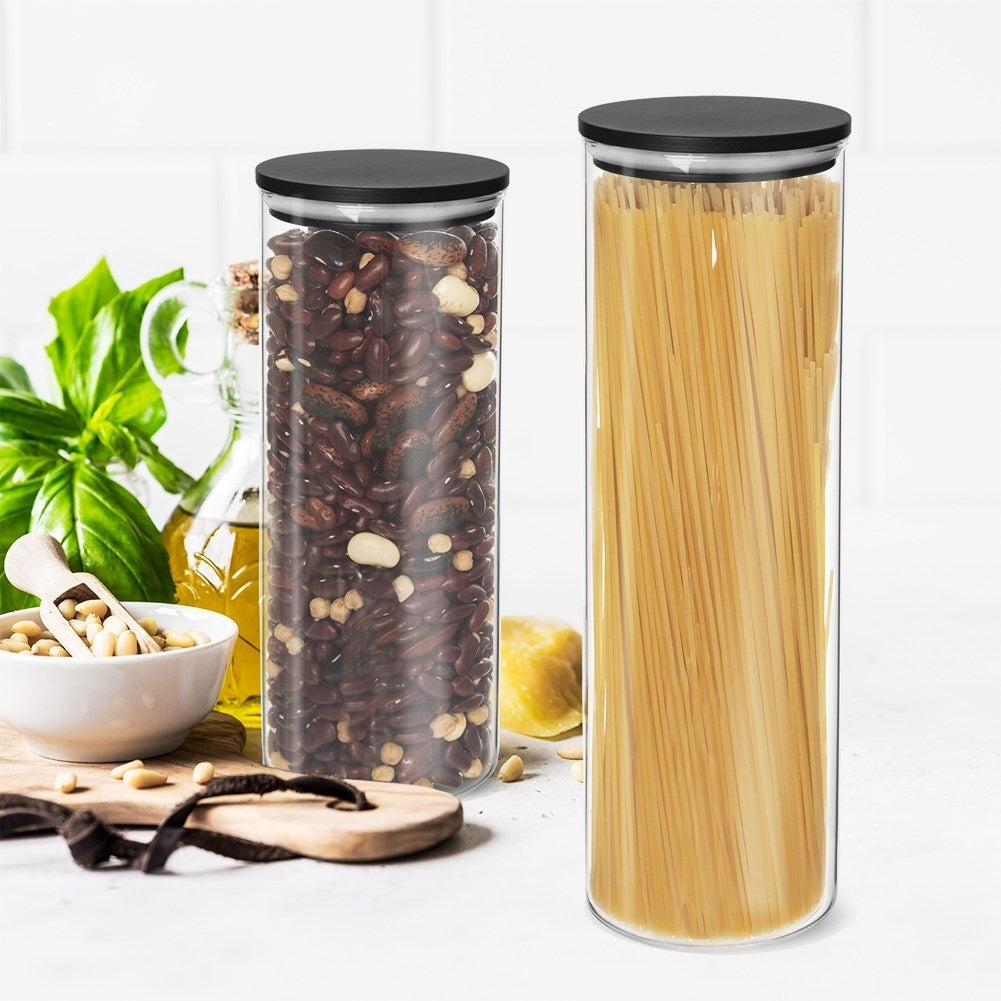 Glass container in borosilicate glass with tight-fitting bamboo lid