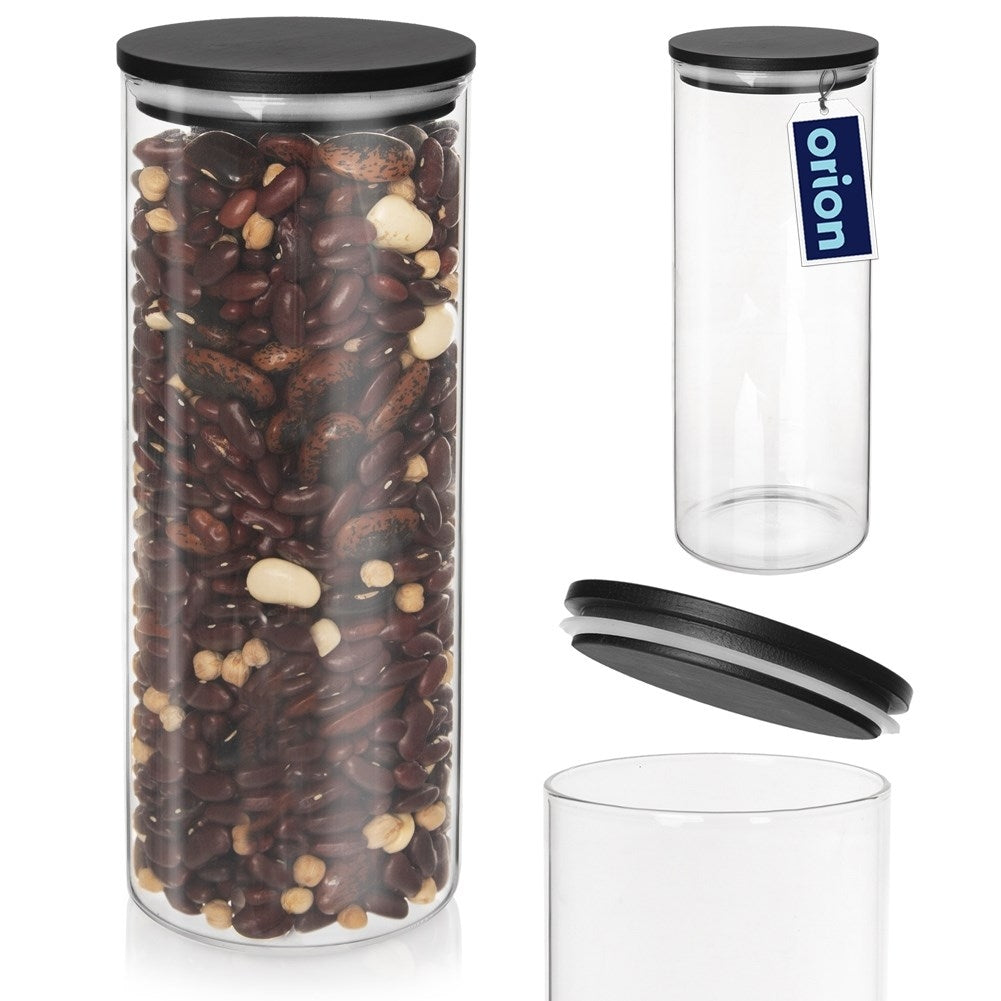 Glass container in borosilicate glass with tight-fitting bamboo lid