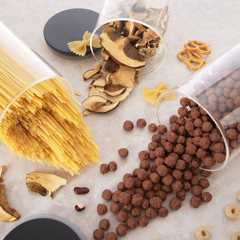 Glass container in borosilicate glass with tight-fitting bamboo lid