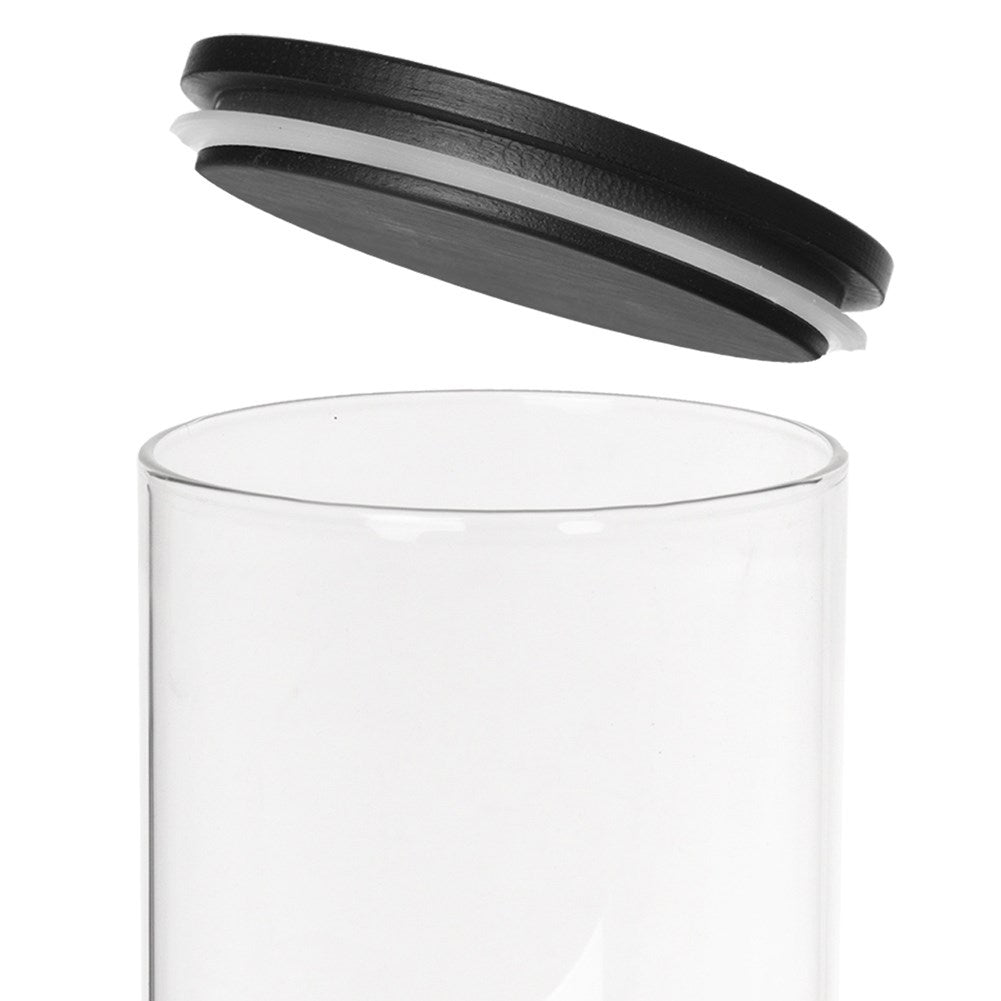Glass container made of borosilicate glass with a tight bamboo lid