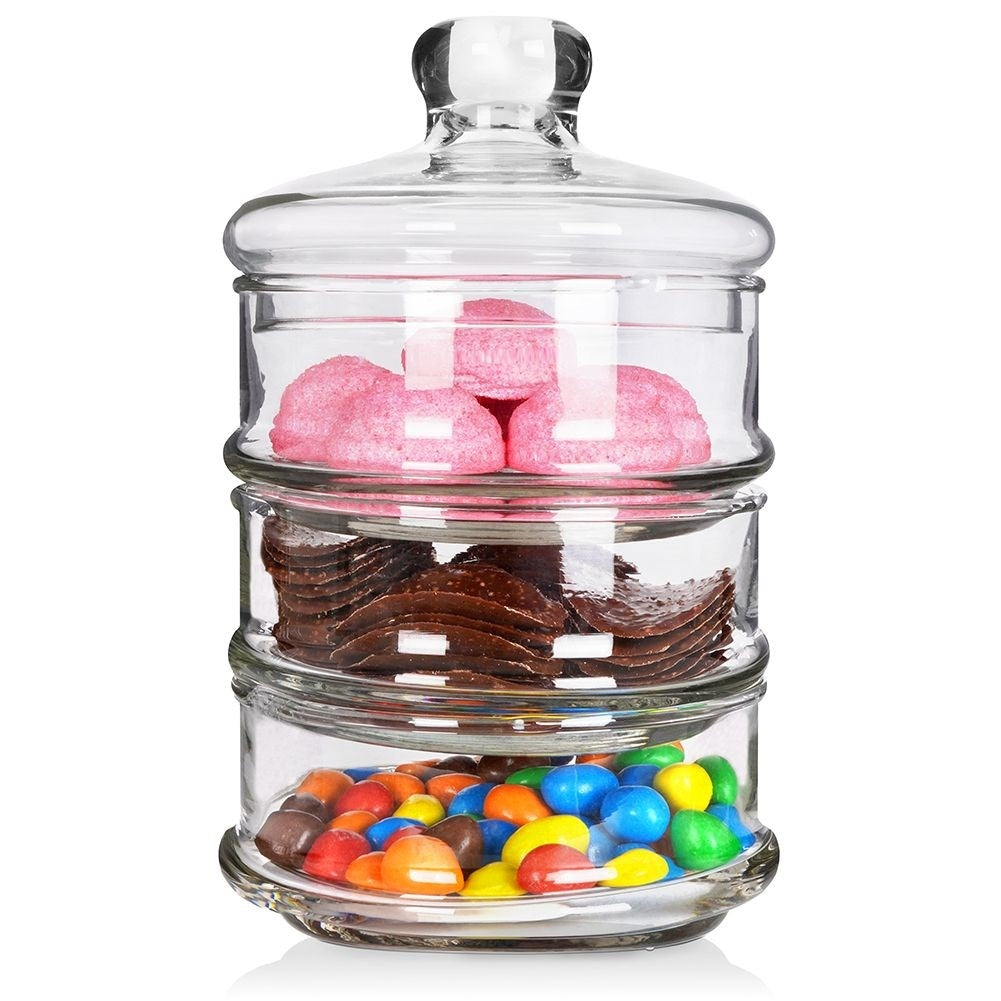Glass container set with lid for kitchen storage of sweets