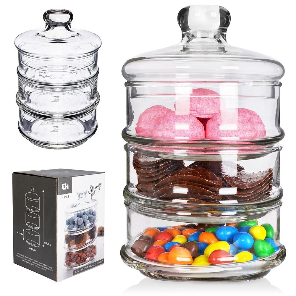 Glass container set with lid for kitchen storage of sweets