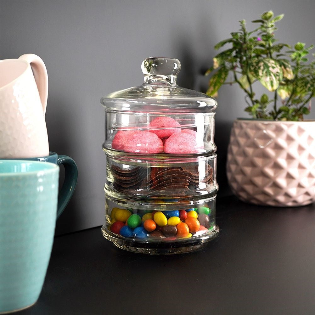Glass container set with lid for kitchen storage of sweets