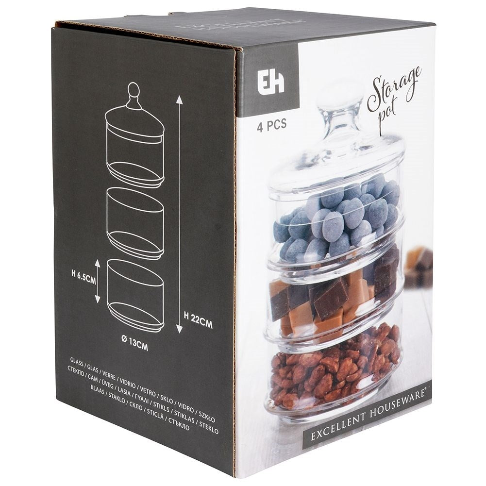 Glass container set with lid for kitchen storage of sweets