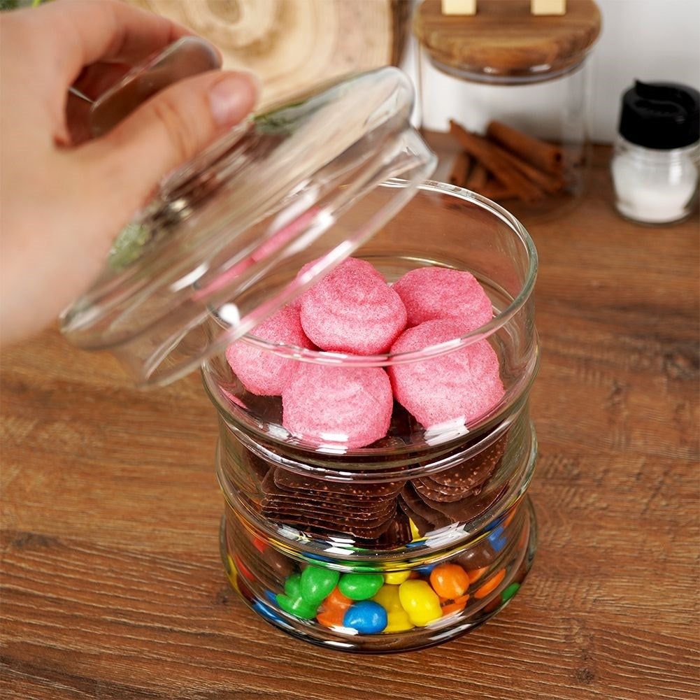 Glass container set with lid for kitchen storage of sweets