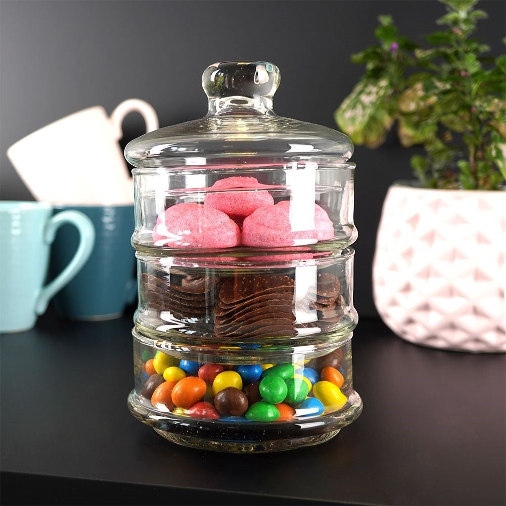 Glass container set with lid for kitchen storage of sweets