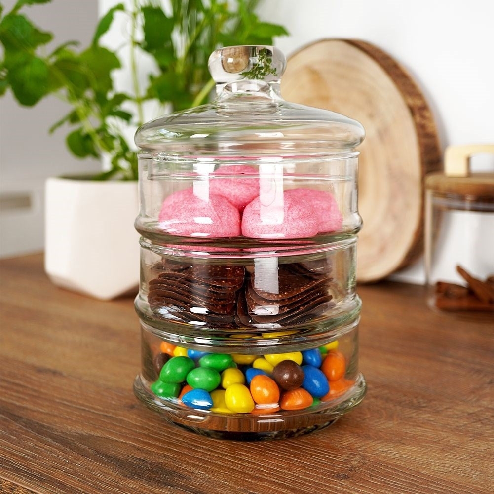 Glass container set with lid for kitchen storage of sweets