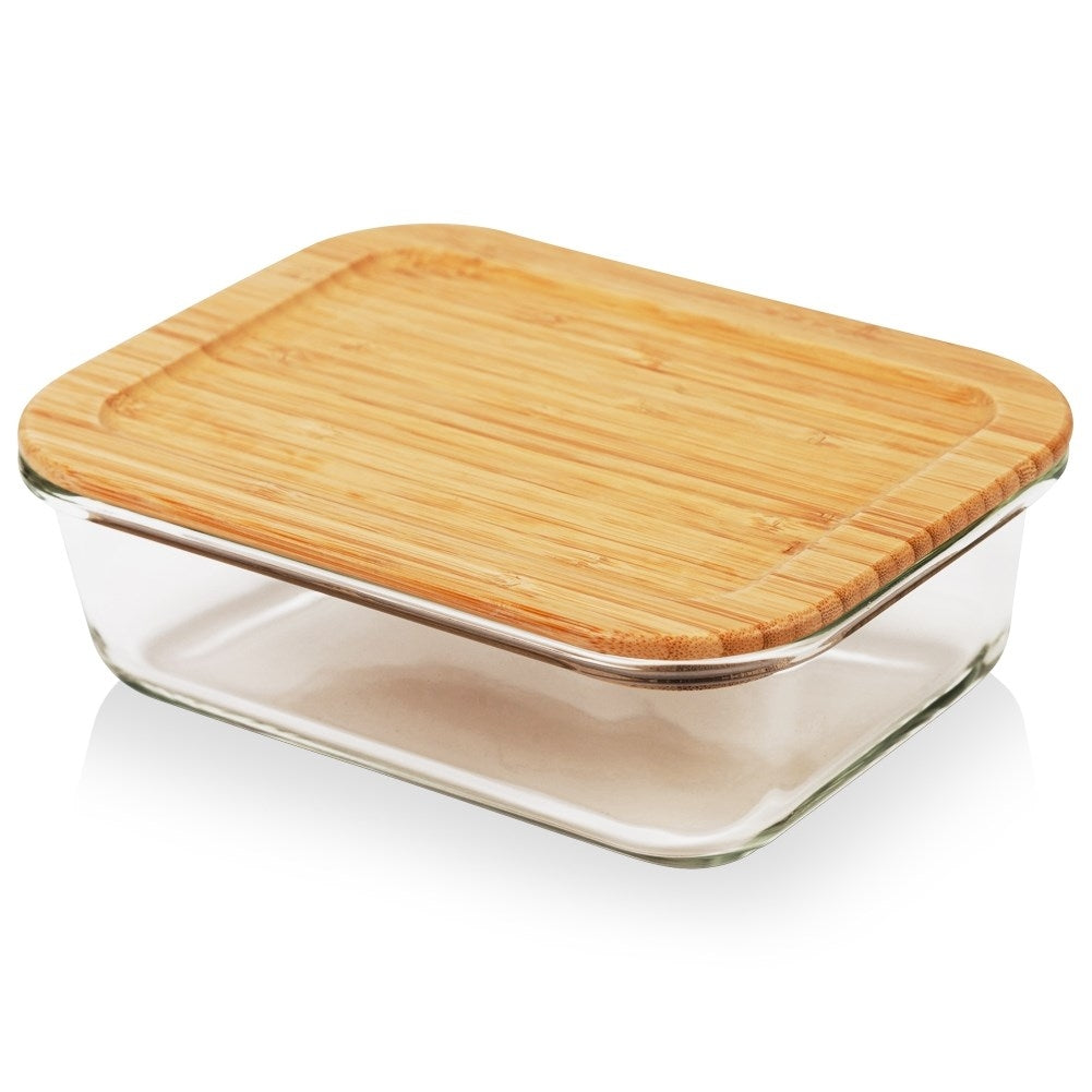 Glass container with Bamboo lid - Food storage, Dishwasher & Microwave safe