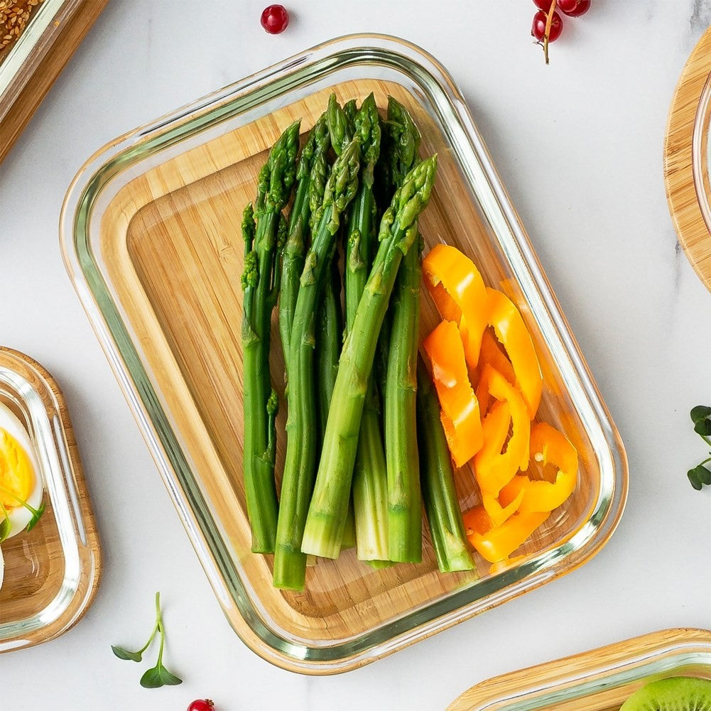 Glass container with Bamboo lid - Food storage, Dishwasher & Microwave safe