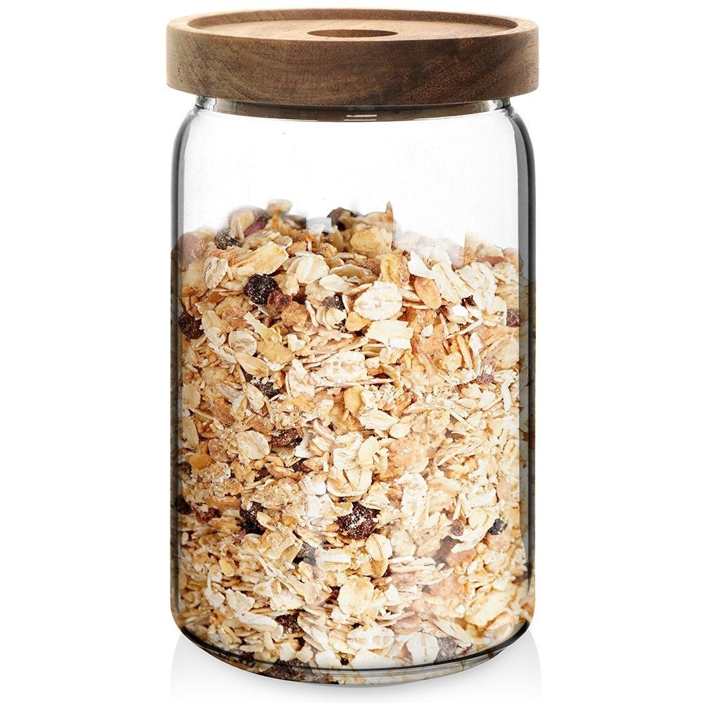 Glass container with acacia wood lid - Food storage in style