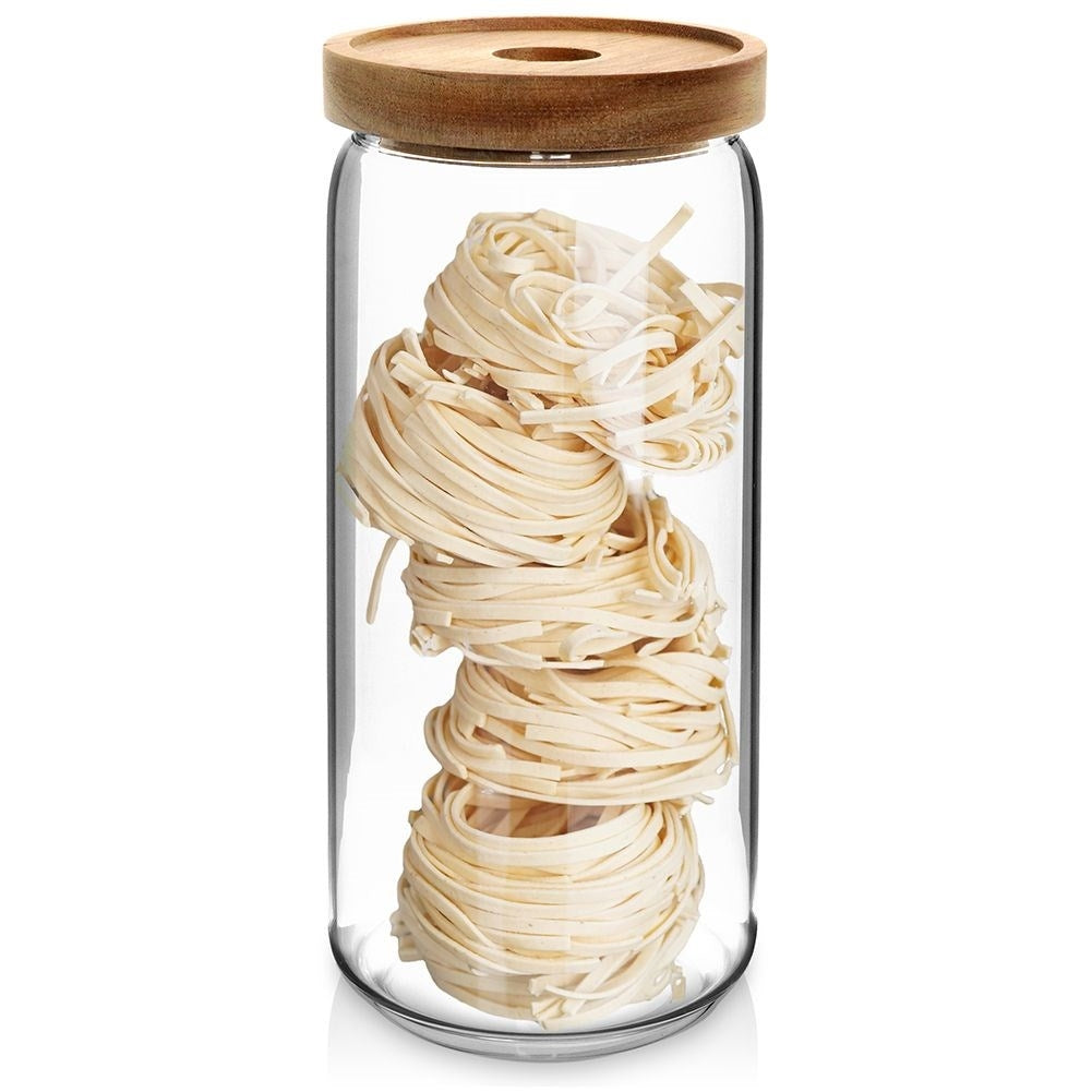 Glass container with airtight acacia wood lid