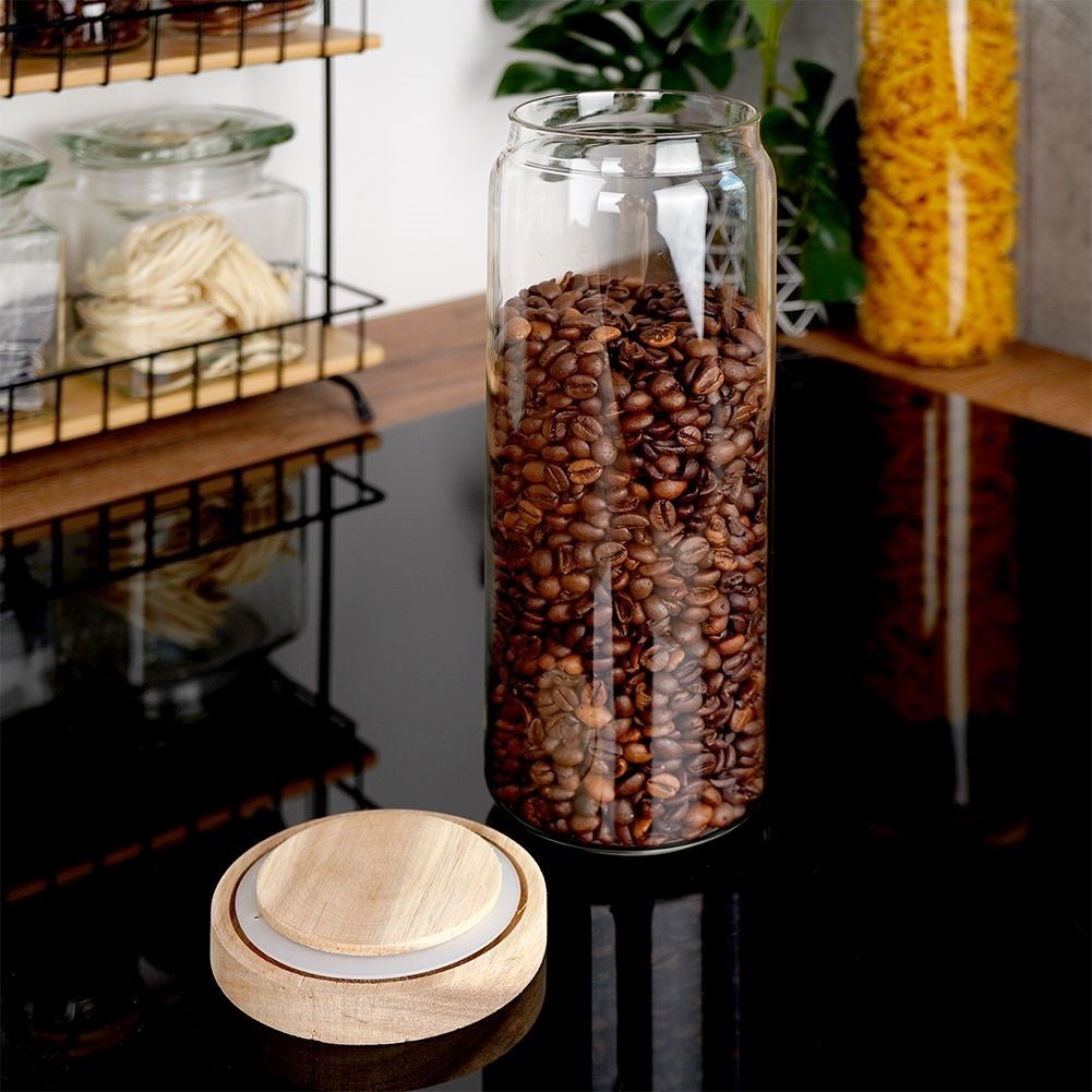 Glass container with airtight acacia wood lid
